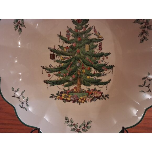 Spode England Christmas Tree Round Fluted Serving Dish Bowl 10 Inch #S3324 - Picture 4 of 12